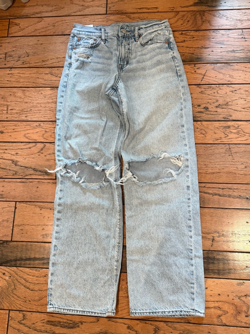 American Eagle Outfitters Light Blue Straight Leg Ripped Jeans